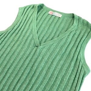 Free People Beach Veda Ribbed Cotton Viscose‎ Linen Blend Sweater Vest Green